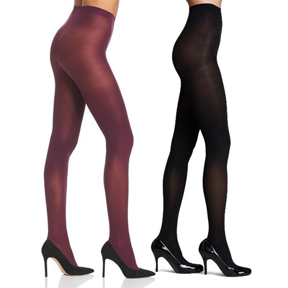 HUE Tights Womens 2 Burgundy Black 2 Pairs Opaque Control Top 40 Denier